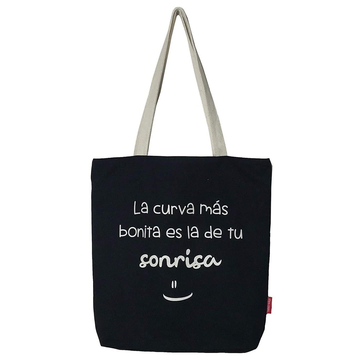 Hello-Bags. Bolso tote bag con cremallera, forro y bolsillo interior. Exterior: Algodón 100%. Incluye sobre kraft de regalo. Modelo LACURVA. Color: Crudo / Negro. Medidas: 37x38 cm.
