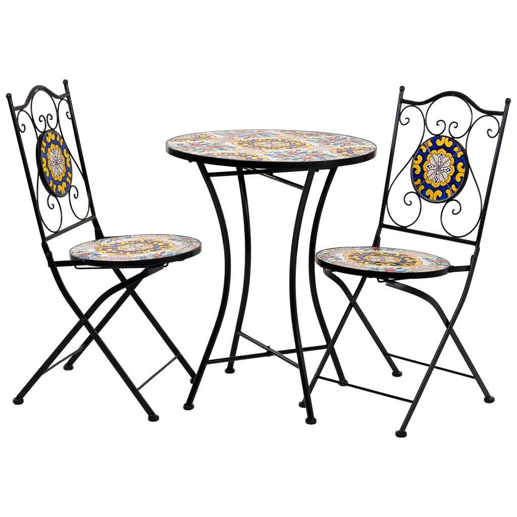 Wonderlust Deco - Conjunto mesa y dos sillas de mosaico y forja negro mesa Negro mesa:D60x75h-silla(2):D38x46-90h