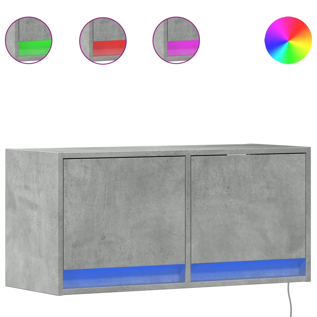 vidaXL Mueble de TV de pared con luces LED gris hormigón 80x31x35 cm