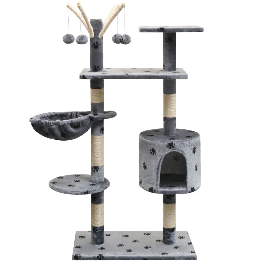 vidaXL RASCADOR PARA GATOS POSTE RASCADOR DE SISAL 125 CM HUELLAS GRIS