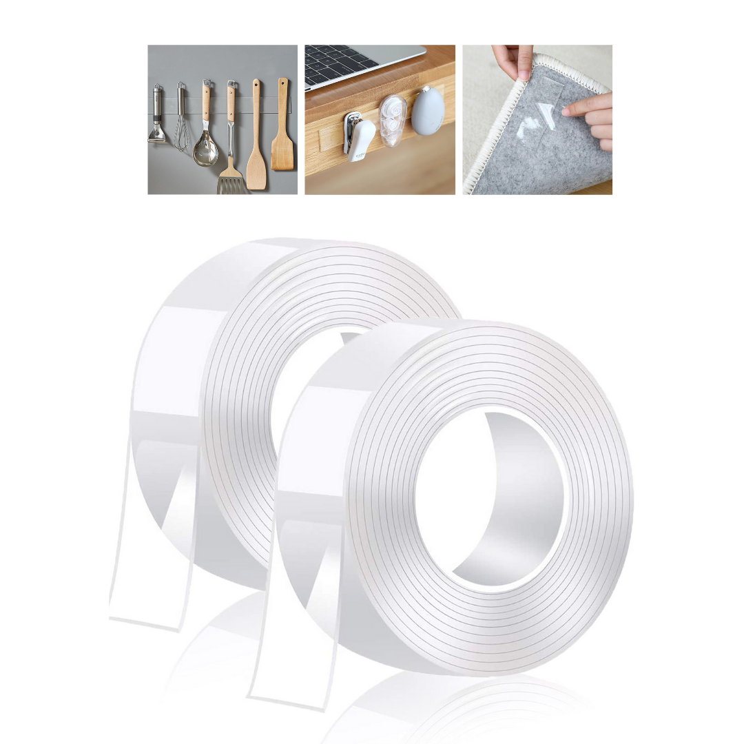 MAGIC SELECT Cinta Adhesiva Doble Cara Extrafuerte y Antideslizante para Fijar y Pegar en Casa, Cocina, Oficina y Bricolaje. Lavable y Reutilizable en Madera, Cristal, Azulejo, Mármol y Metal
