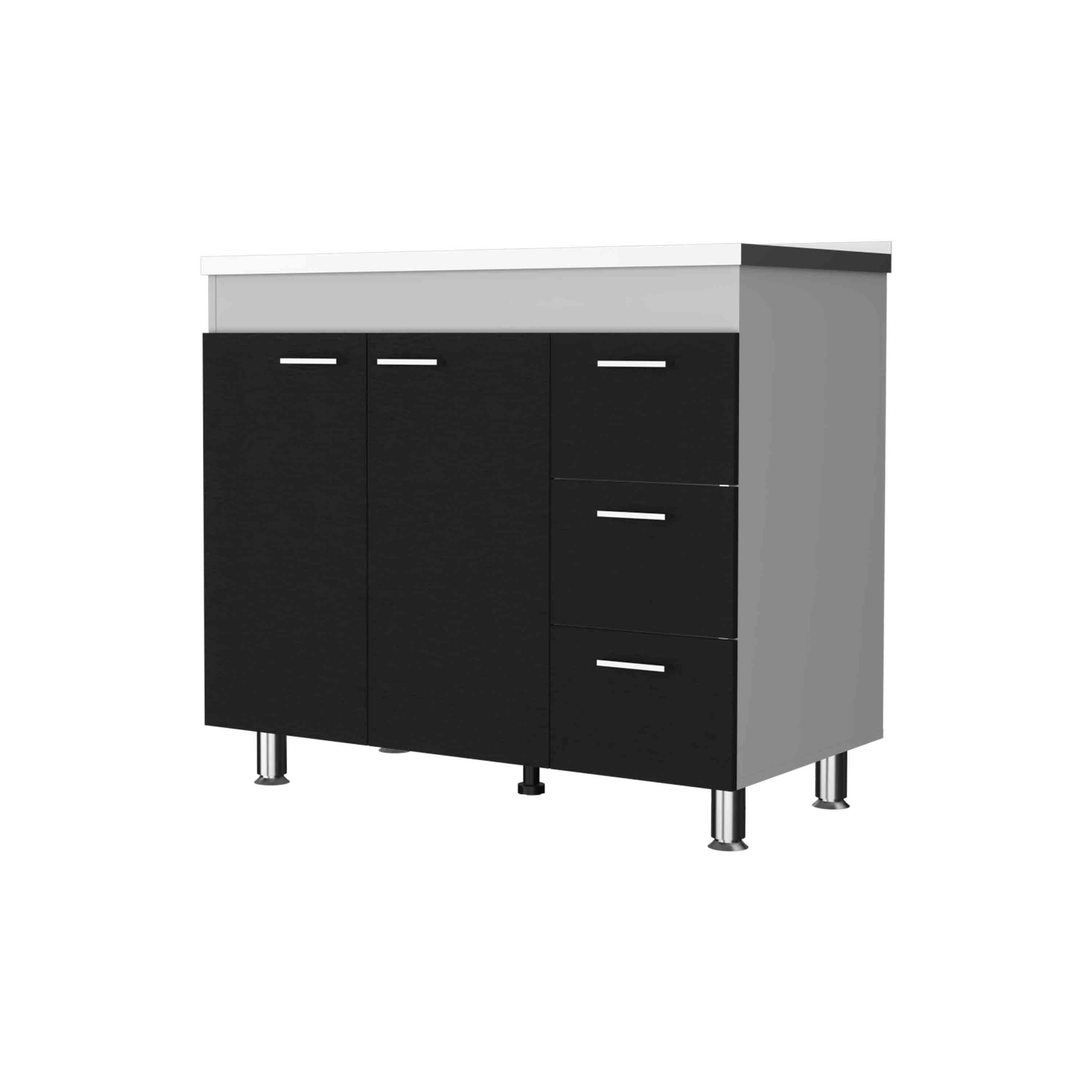TUHOME Mueble bajo Ferreti en melamina con 3 cajones ,  2 puertas y encimera de acero inoxidable , multicolor , 90 cm X 100 cm X 52.5 cm