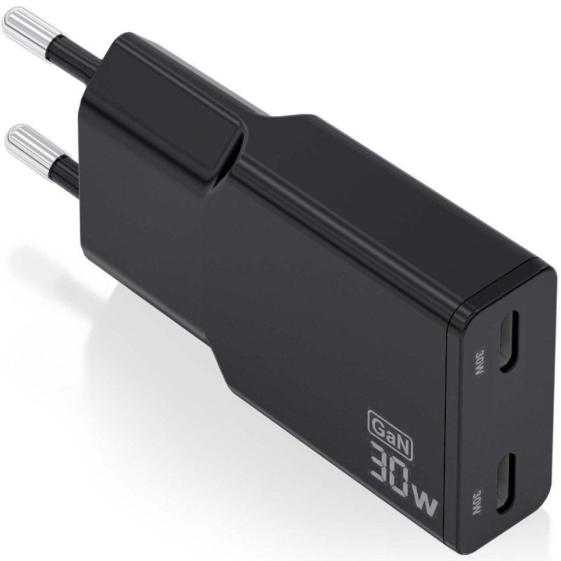 Cargador gan de pared aisens asch-30w2p049-bk/ 2xusb tipo-c/ 30w/ negro