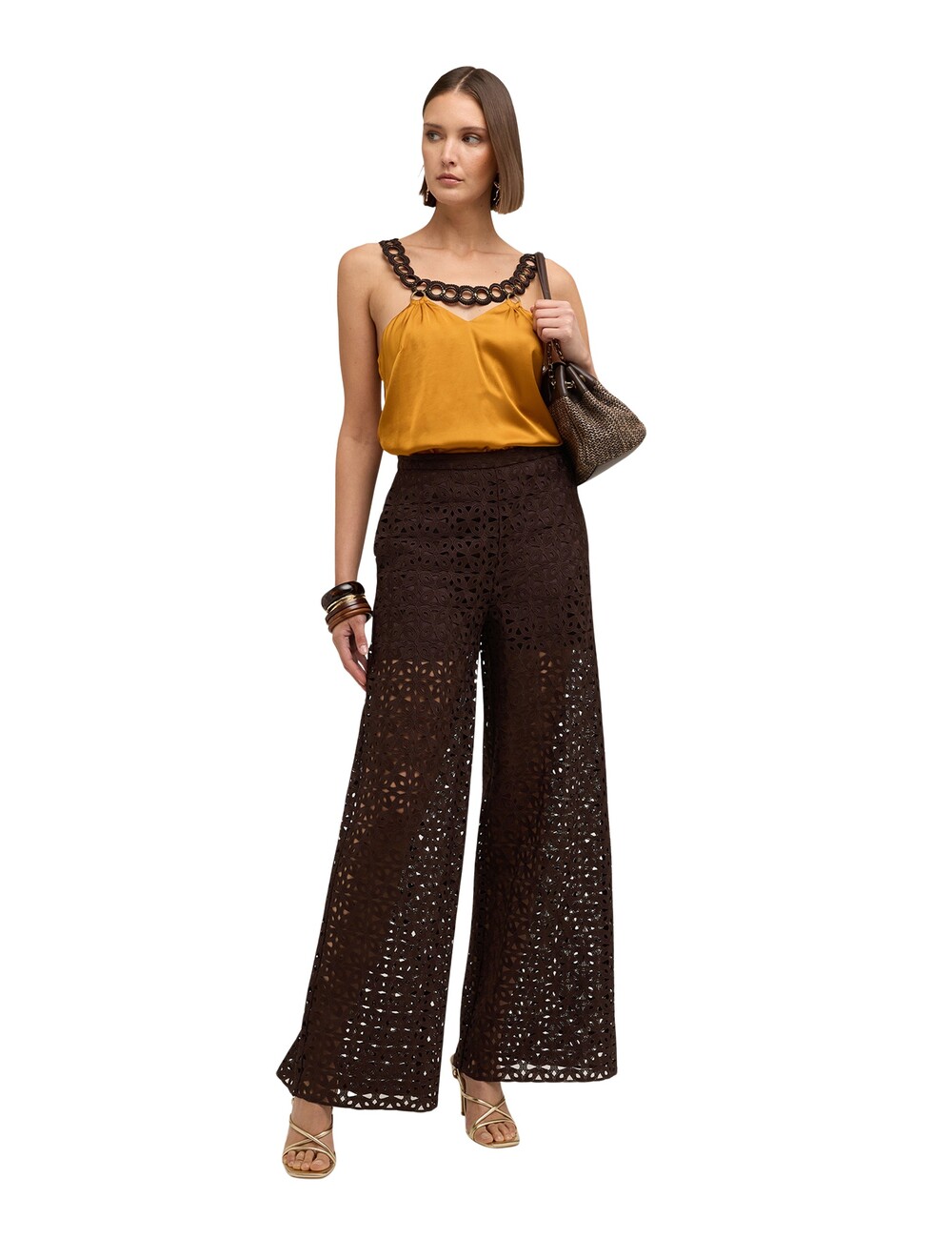 Motivi - Pantalones palazzo de encaje macramé
