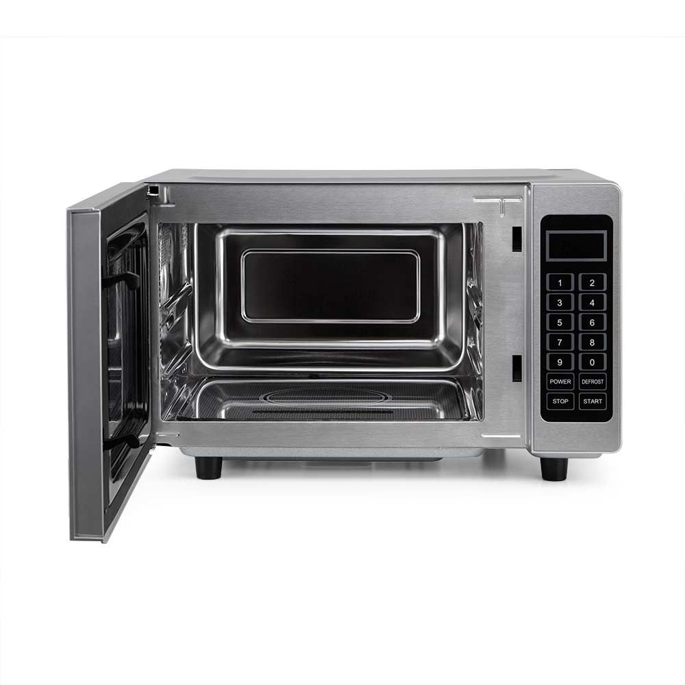 Orbegozo - Microondas profesional MI 2580 PR 25 L de acero inoxidable gris, 1000 W y 25 litros para hostelería, hoteles y supermercados con base cerámica sin plato giratorio y sensor de seguridad