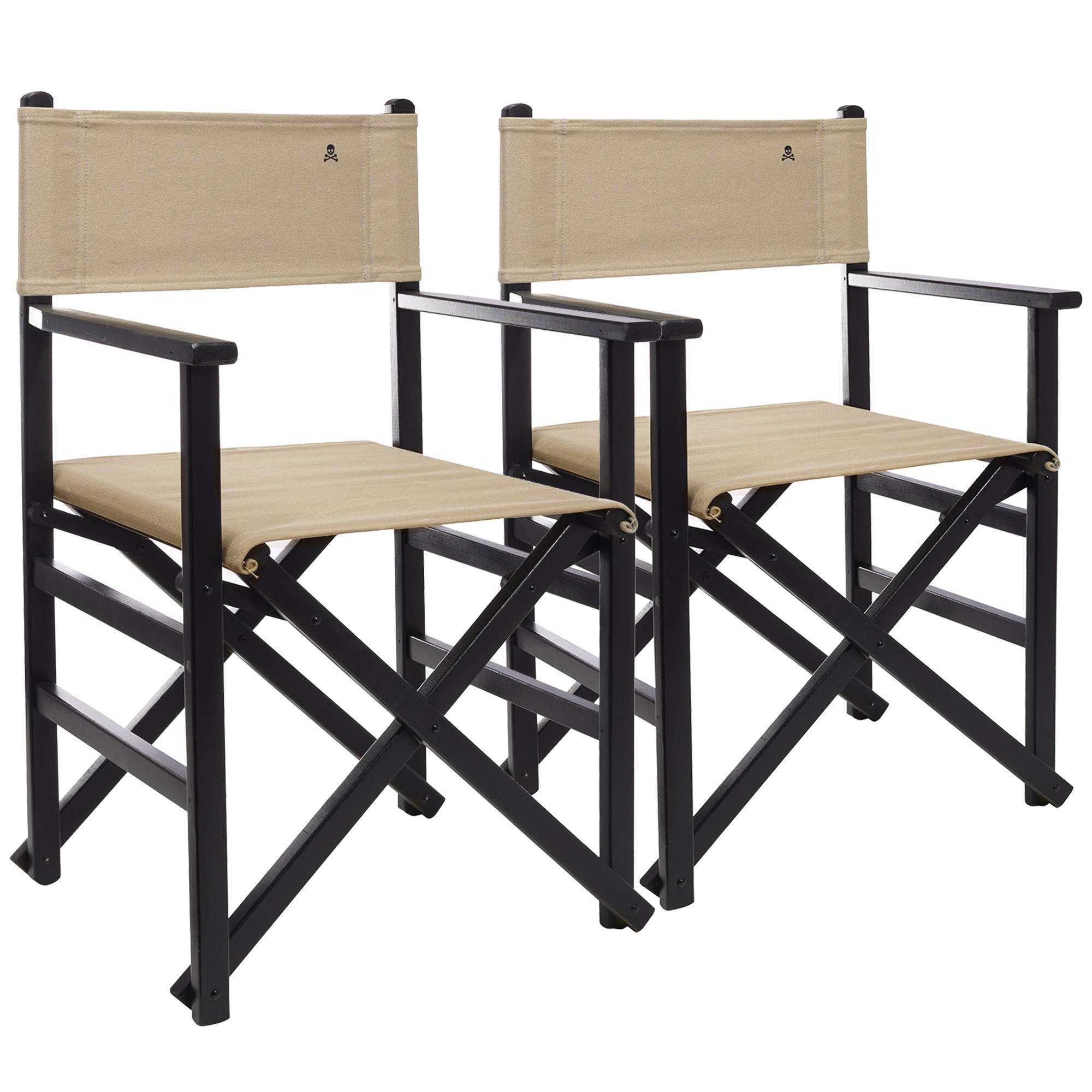 Scalpers Home Set de 2 Sillones director plegables estructura color wengué con lona piedra - Fabricados en madera de haya de primera calidad