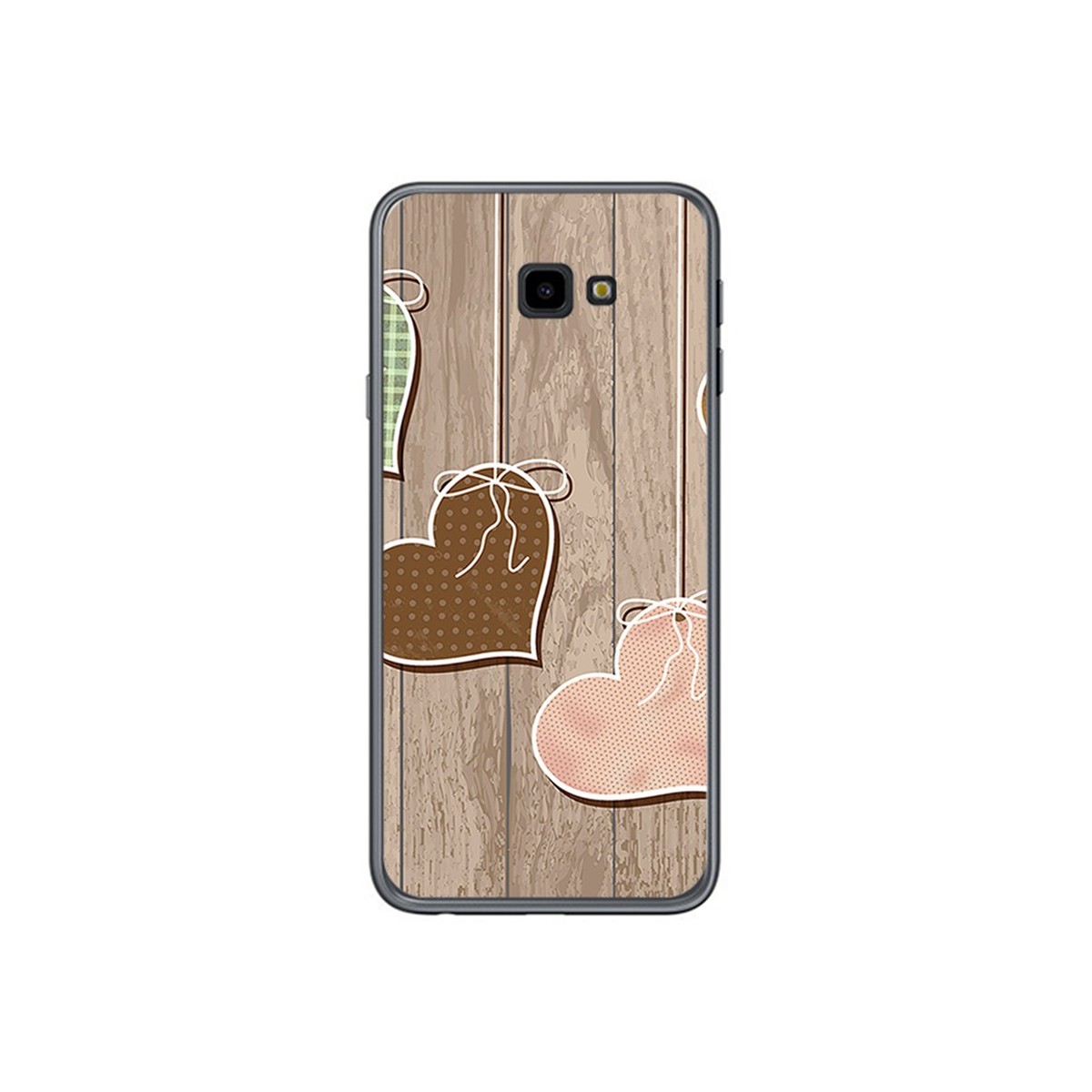 Tumundosmartphone Funda Gel Tpu para Samsung Galaxy J4+ Plus Diseño Corazones Madera Dibujos