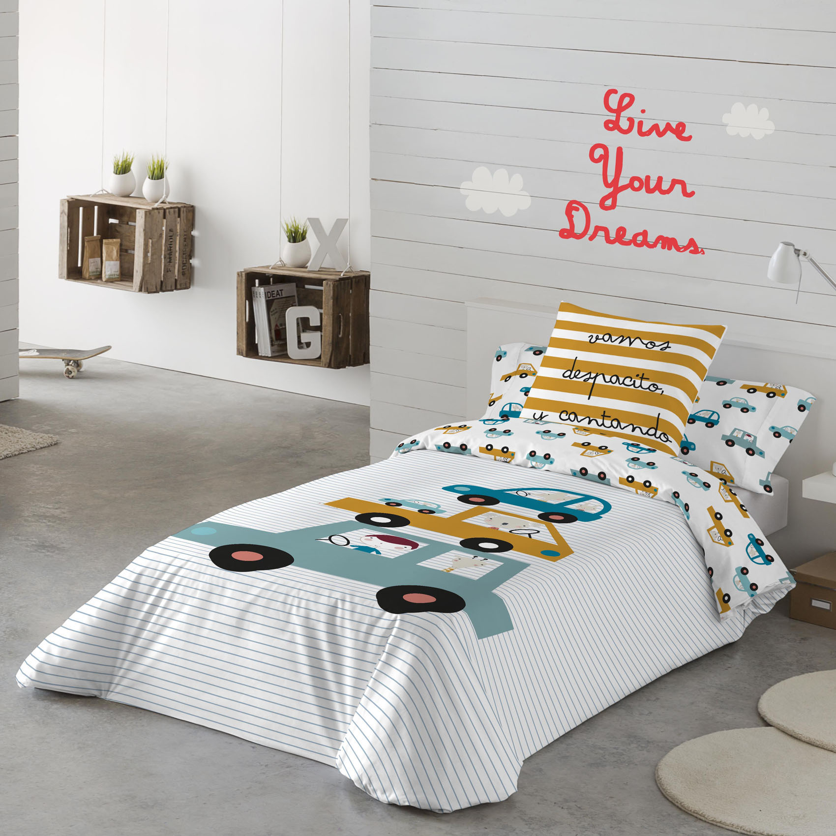 HACIENDO EL INDIO - Funda Nórdica Infantil Estampada 100% Algodón Extrasuave - Juego de 2 Piezas Funda de Edredón y 1 Funda de Almohada - Cama 90/105 cm - Sin Relleno - Fabricada en España