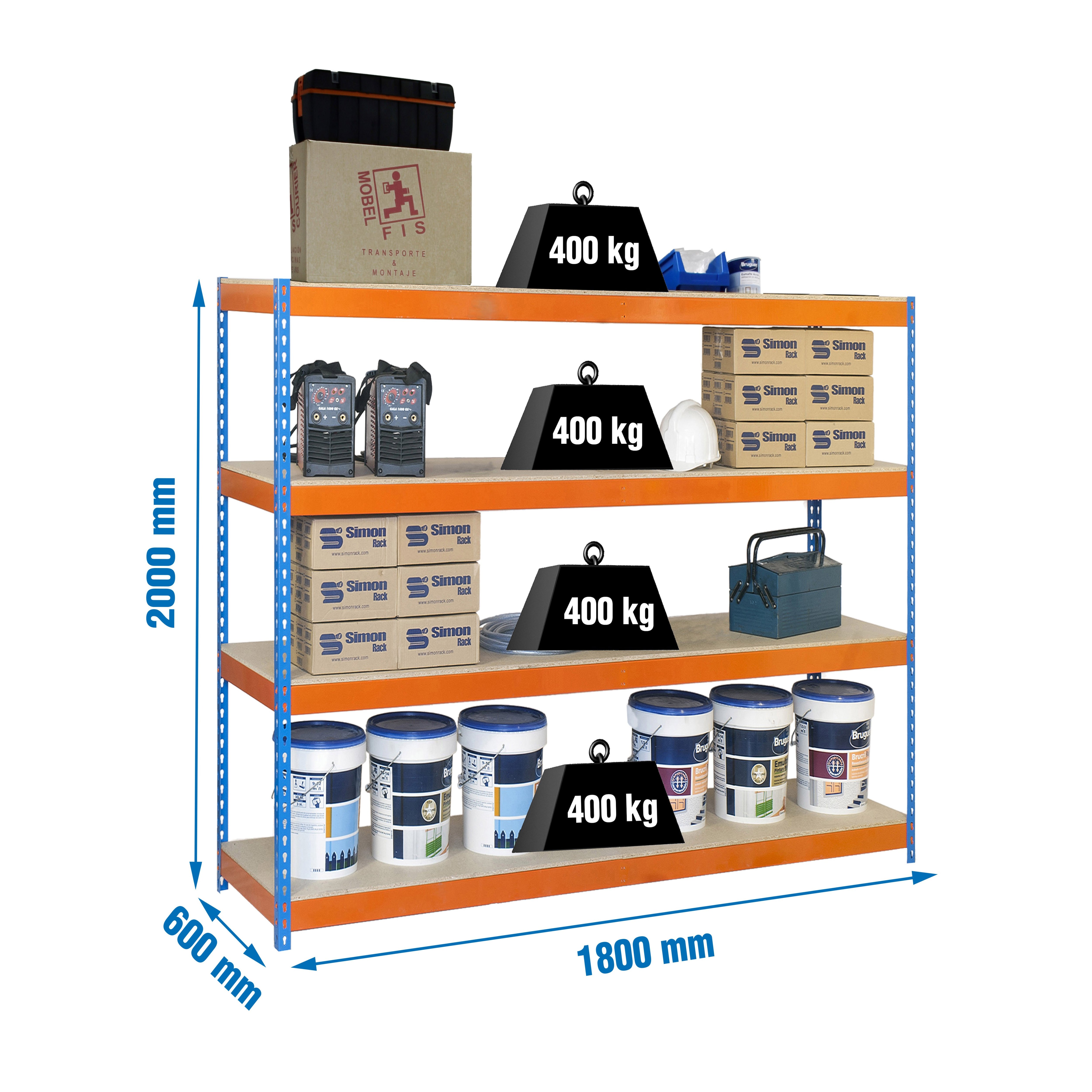 Estantería SIMONRACK Ecoforte 1806-4 chipboard azul/naranja/madera
