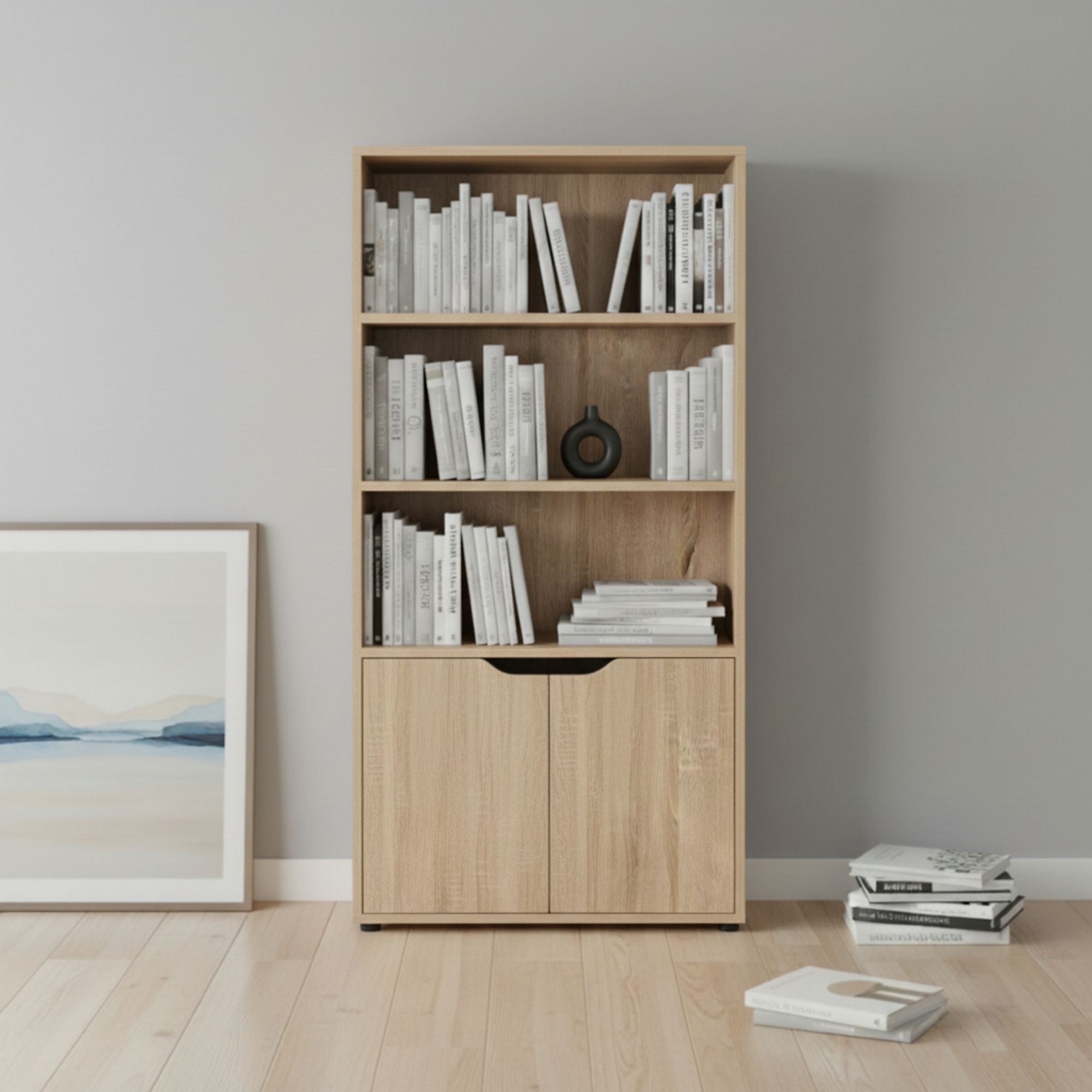 MOBLEKIT | Estanterías de Cubo Roble Modulares de Madera con Diferentes Compartimentos y Opciones con Puertas, Librerías y Muebles de Almacenaje para Dormitorio, Cocina o Entrada