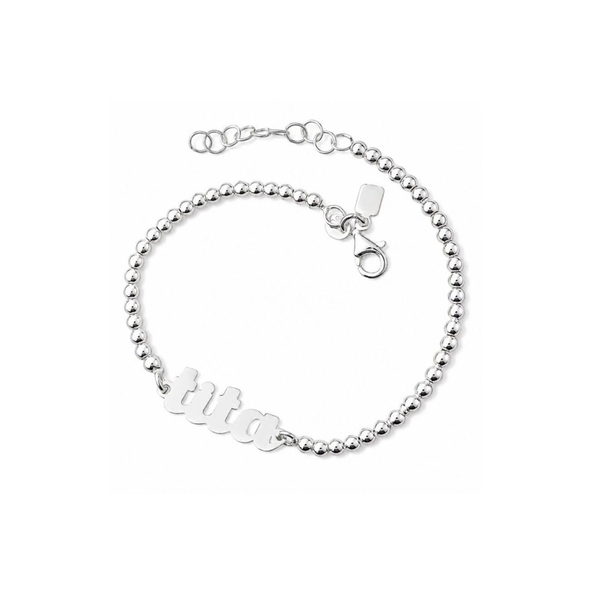 Pulsera plata Ley 925m 18cm. cadena bolas 3mm. ancho palabra TITA 24mm. lisa cierre mosquetón