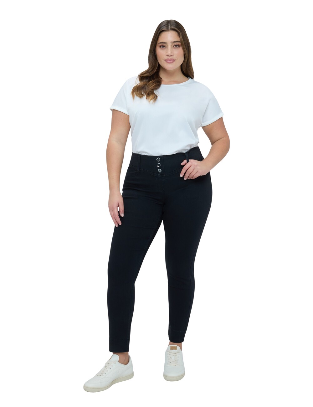 Fiorella Rubino - Jeggings en denim negro con botones decorativos