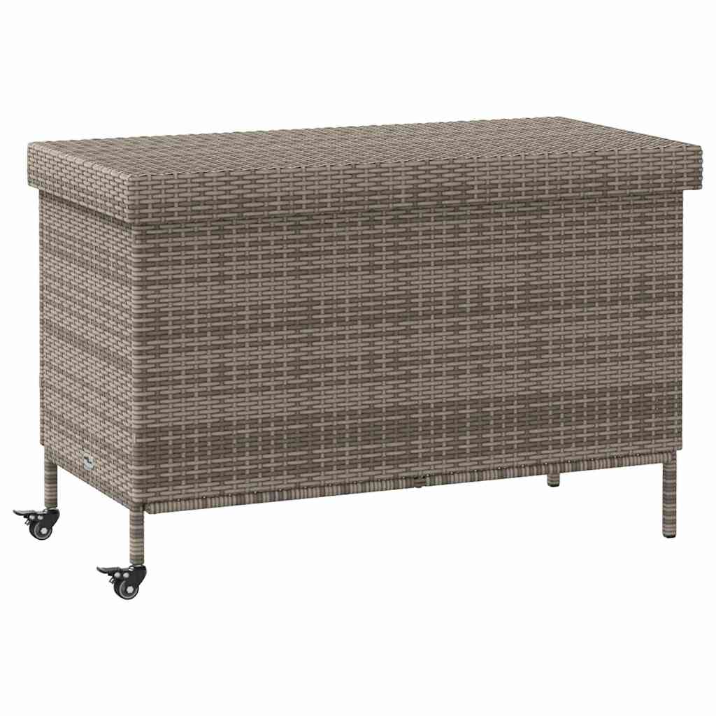 vidaXL Caja almacenaje jardín ruedas ratán sintético gris 110x55x73cm
