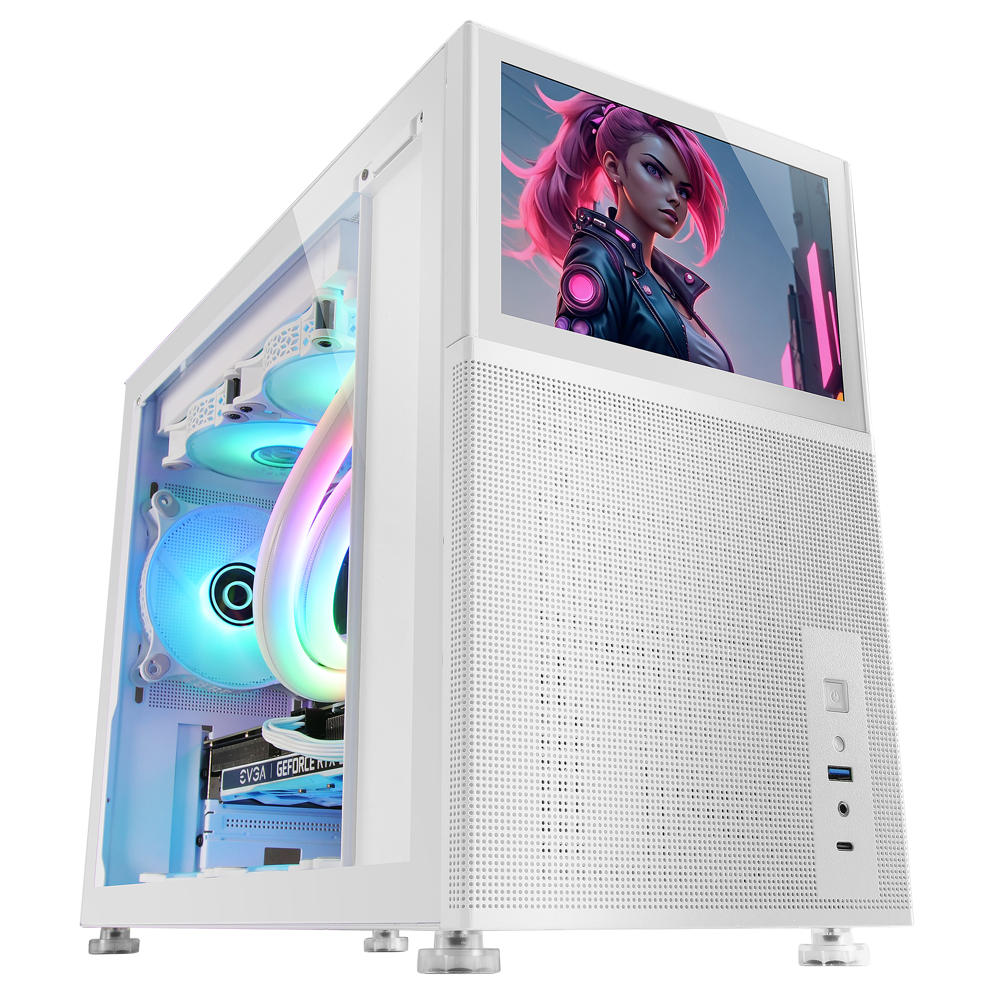 Mars Gaming MC-LCD, Caja PC Compacta Micro-ATX, Pantalla LCD IPS 8", Rejilla Mesh Lateral, Superior y Frontal, Ventana Lateral Cristal Templado, Minitorre Gaming con Diseño de Panel Modular, Caja Gaming Negra o Blanca