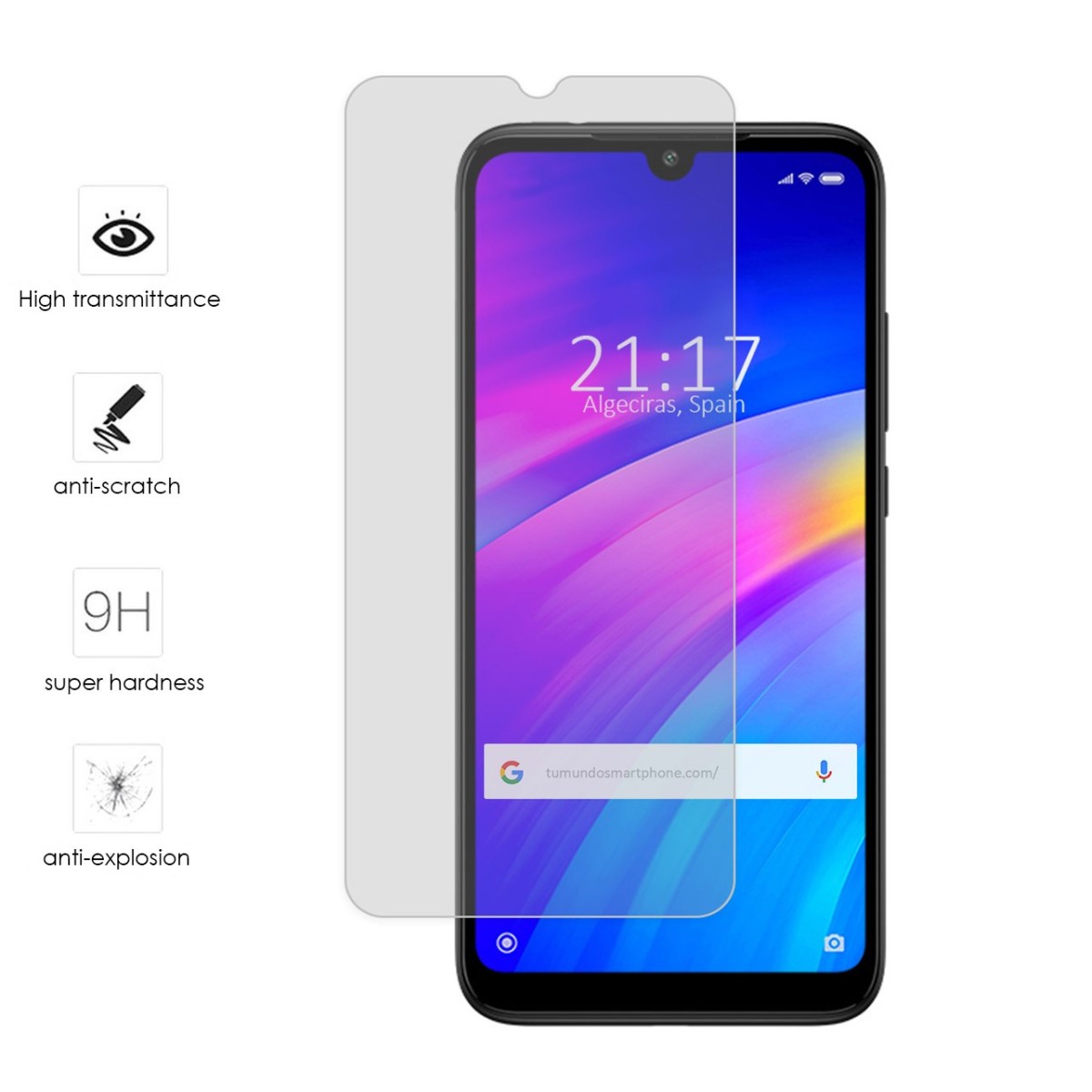 Tumundosmartphone Protector Cristal Templado para Xiaomi Redmi 7 Vidrio
