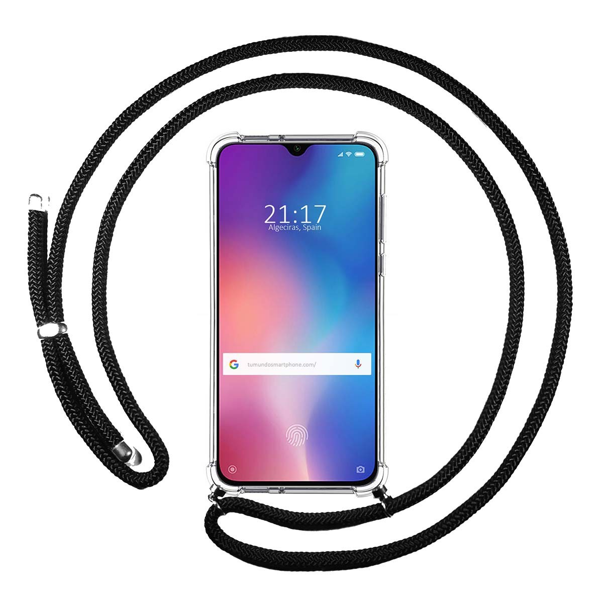 Tumundosmartphone Funda Colgante Transparente para Xiaomi Mi 9 SE con Cordon Negro