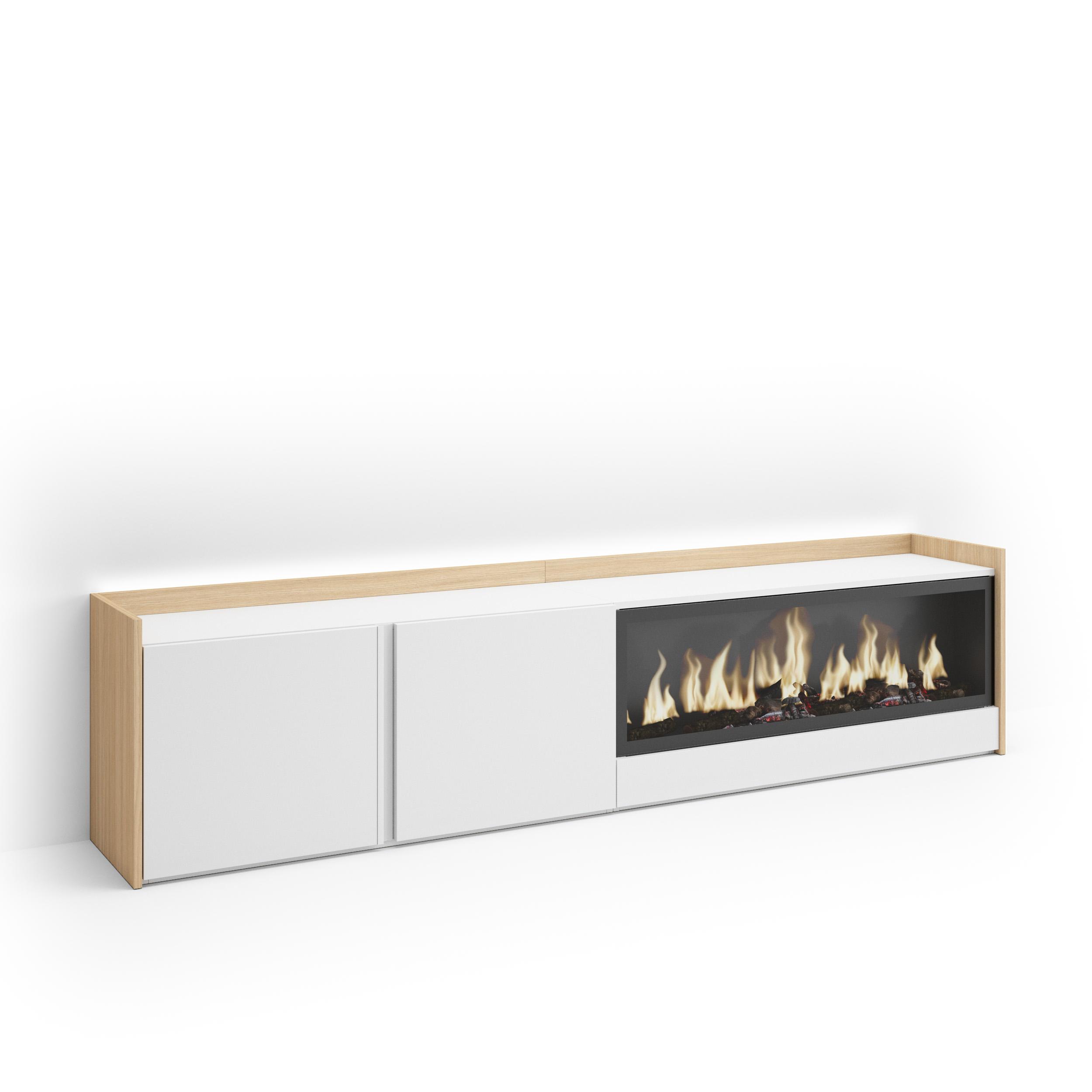 Mueble TV, Televisión, 212x35x50cm, Para TV hasta 80", Chimenea eléctrica XXL, LED