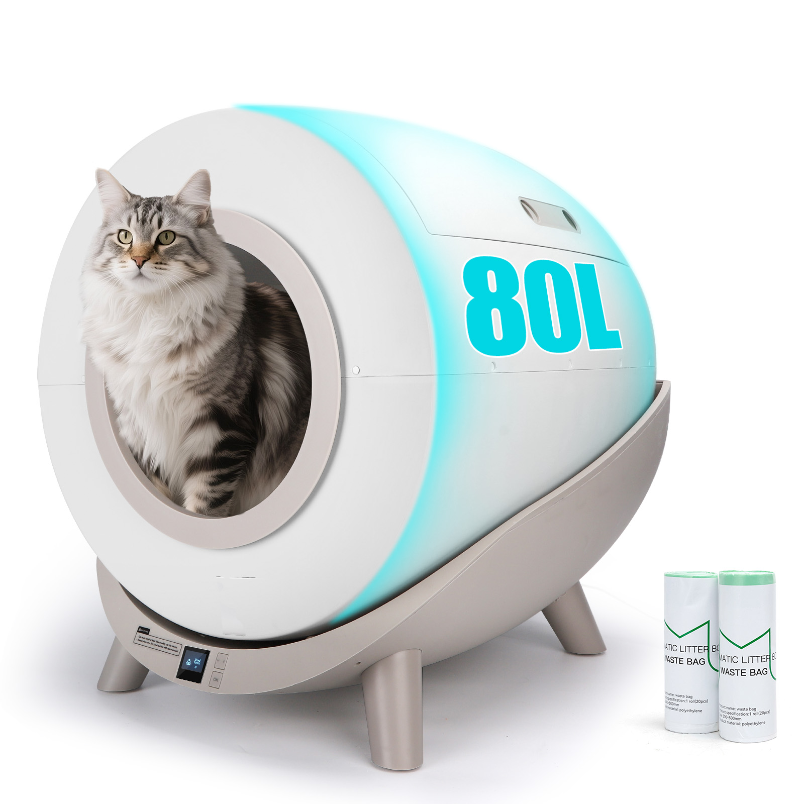 Nobleza Arenero Autolimpiable Inteligente para Gatos con App, 80L Capacidad, Ideal para Varios Gatos, Incluye 2 Rollos de Bolsas de Basura SL01