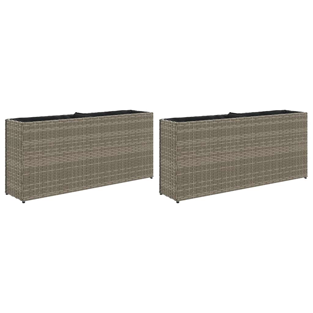 vidaXL Jardineras con 2 maceteros 2 uds ratán PE gris 90x20x40 cm
