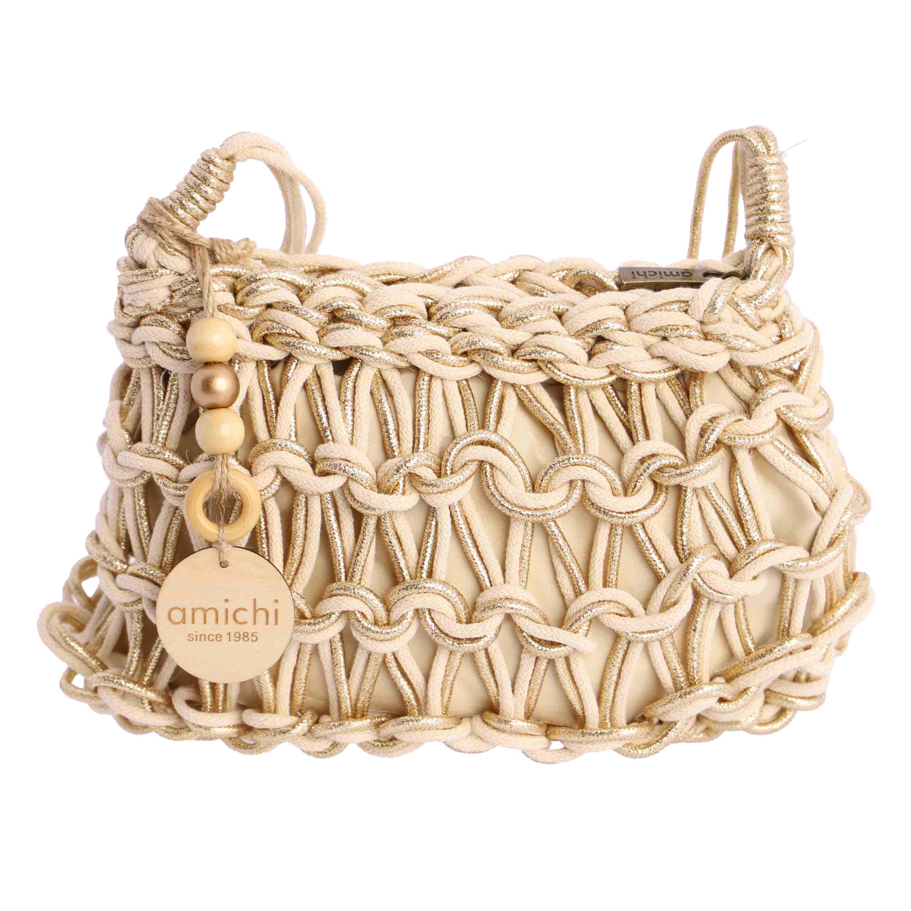 Bolso bandolera para mujer AMICHI Sira de cuerda dorado con cierre de cremallera