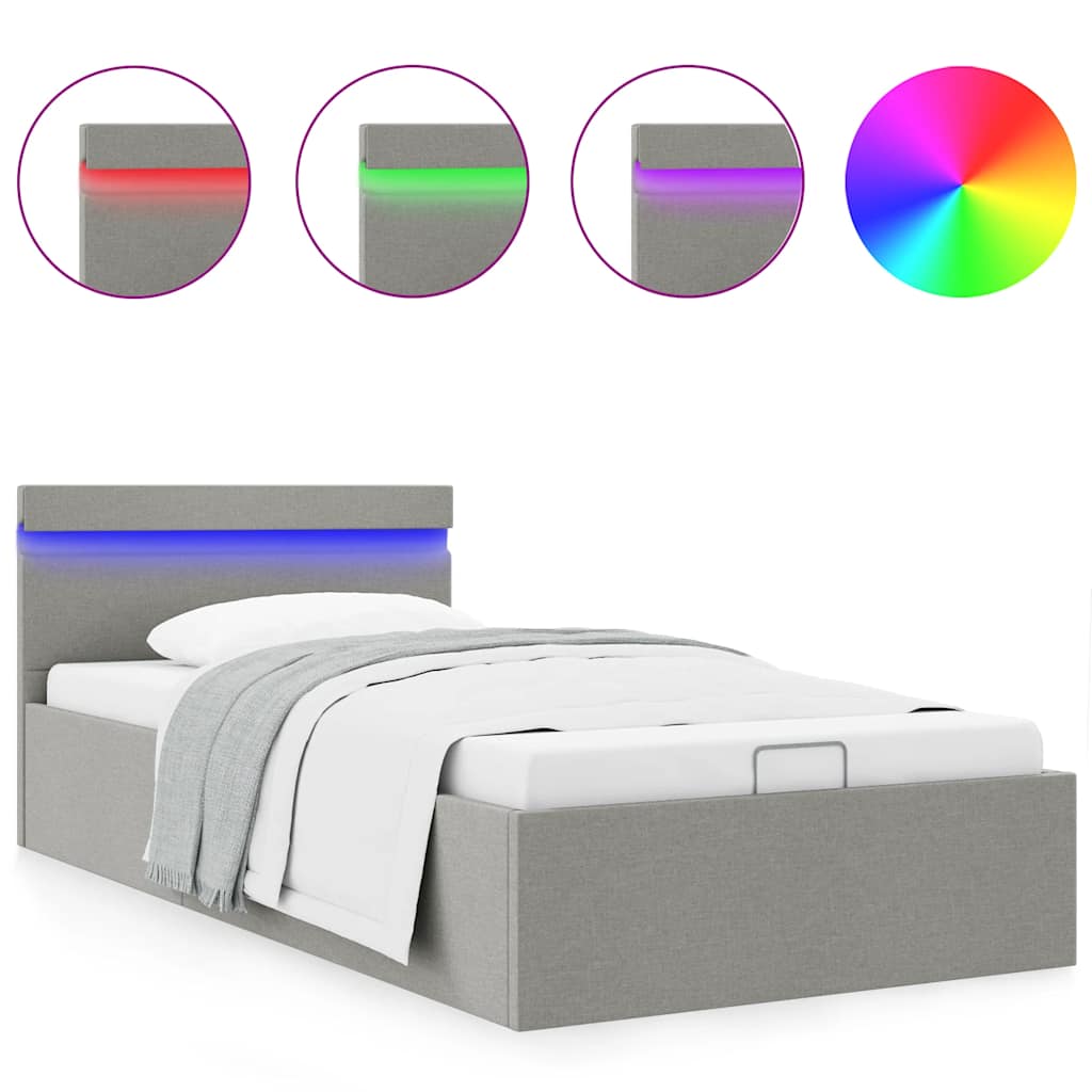 vidaXL Cama hidráulica almacenaje sin colchón gris claro 90x200 cm