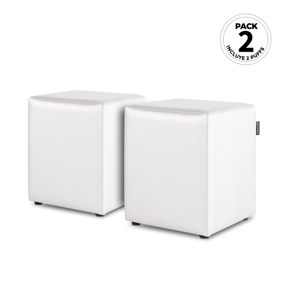 Puff Cubo Polipiel Blanco HAPPERS - Cómodo, ligero y resistente. Make it Happers®