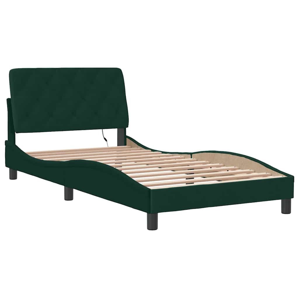 vidaXL Estructura de cama con LED sin colchón terciopelo verde oscuro 100x200 cm
