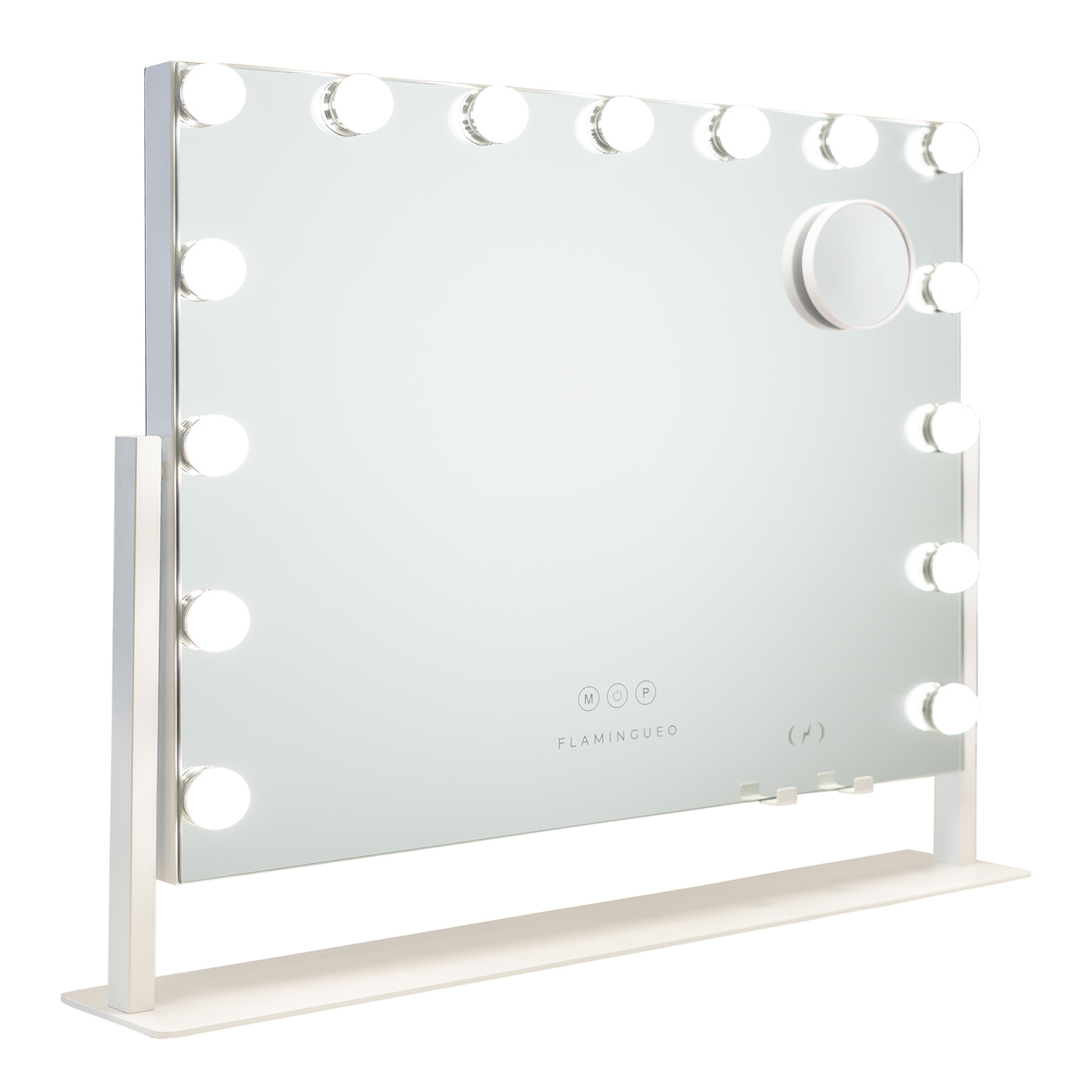 Flamingueo Espejo Maquillaje con Luz Espejo Tocador 15 LED Tocador de Maquillaje con Luz 3 Modos Posición Regulable 360º Cargador Inalámbrico Blanco
