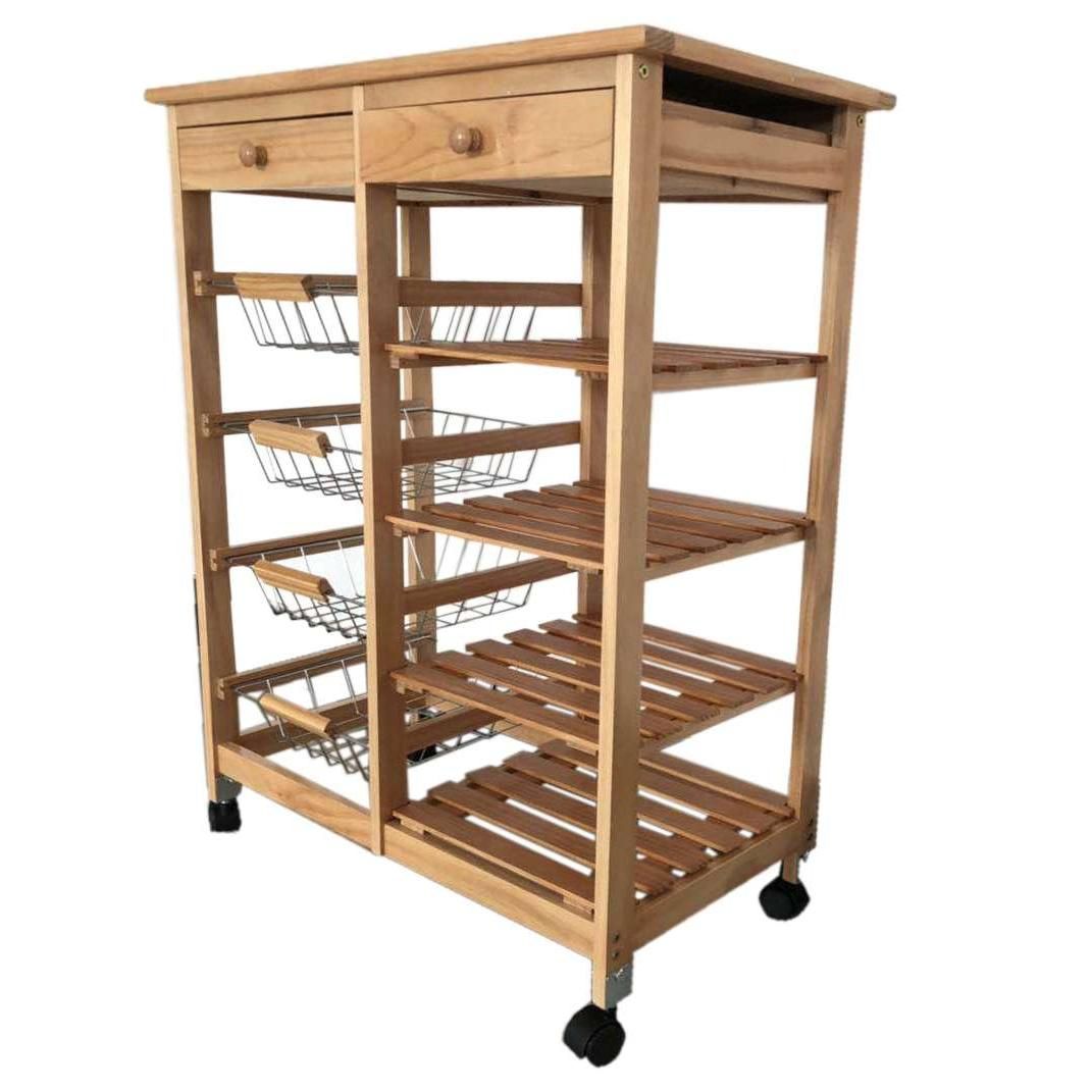 Meyvaser Mueble de Almacenamiento Meyvaser con Ruedas para Cocina - 4 Cestas, 2 Cajones y 4 Baldas