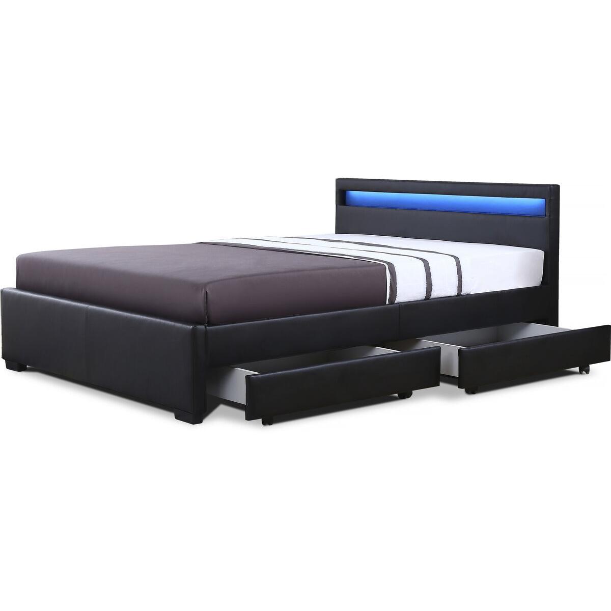 Habitat y Jardin - Cama LED "NICO" 140 × 190 cm - Negro