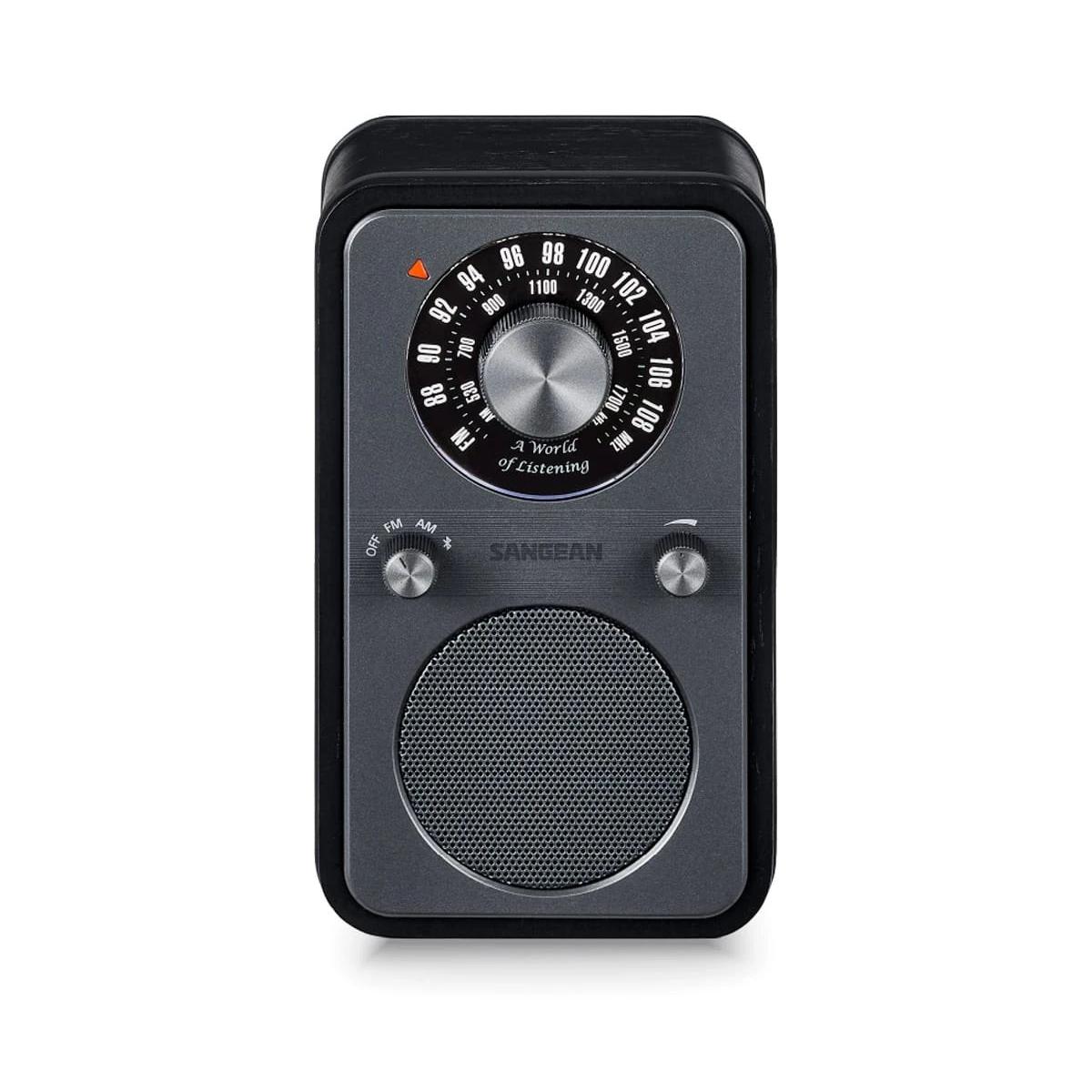 Radio Analógico con Altavoz Radio con mueble de madera Sangean WR-9  | AM, FM, a Batería recargable con hasta 57 horas de autonomía; carga por USB-C, Roble de medianoche