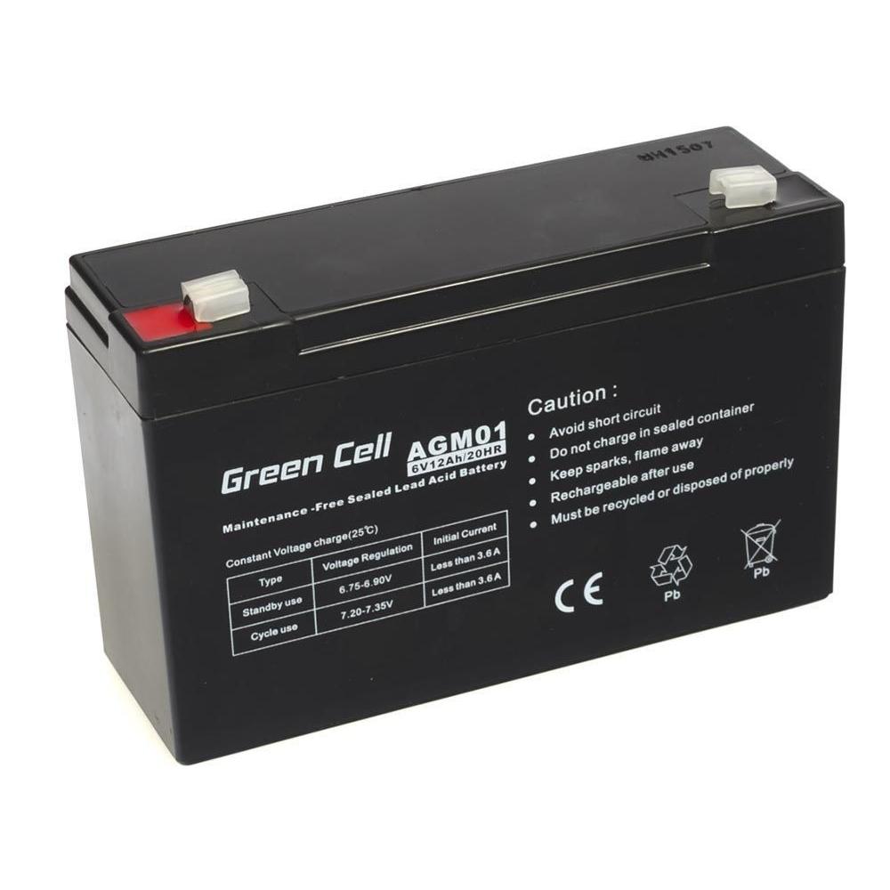 Green Cell Batería Gel AGM 6V 12Ah Sellada Plomo Ácido Recambio Impresoras Fiscales Echosondas