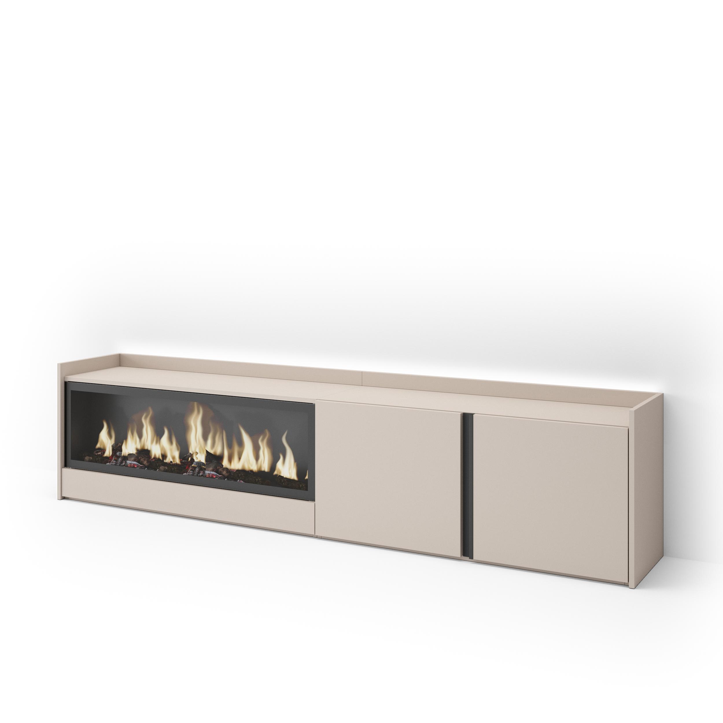 Mueble TV, Televisión, 212x35x50cm, Para TV hasta 80", Chimenea eléctrica XXL, LED