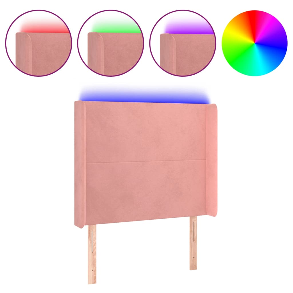 vidaXL Cabecero con LED de terciopelo rosa 103x16x118/128 cm