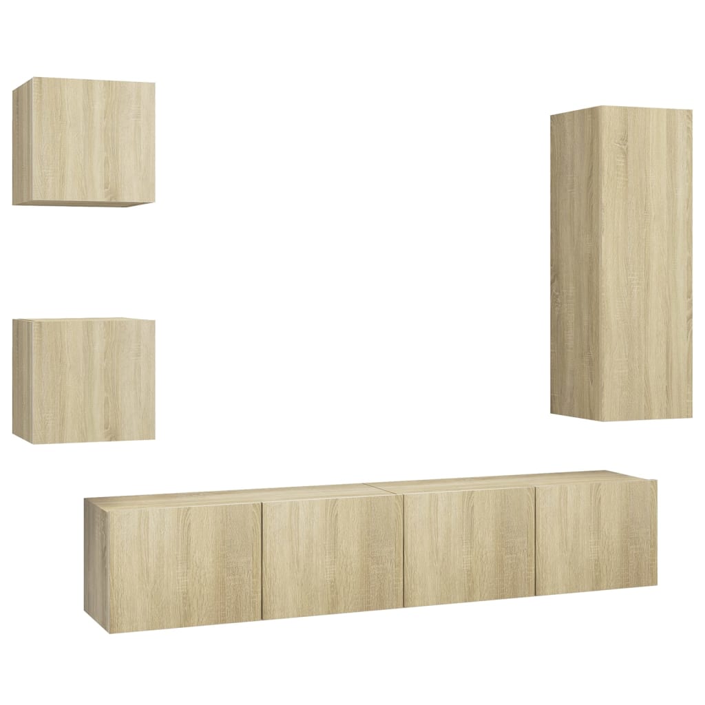 vidaXL Set muebles de salón TV 5 piezas madera ingeniería 30.5x30x90 cm, Mueble de Salon, Mueble TV, Mueble TV salon, Mesa de TV, Mueble tele