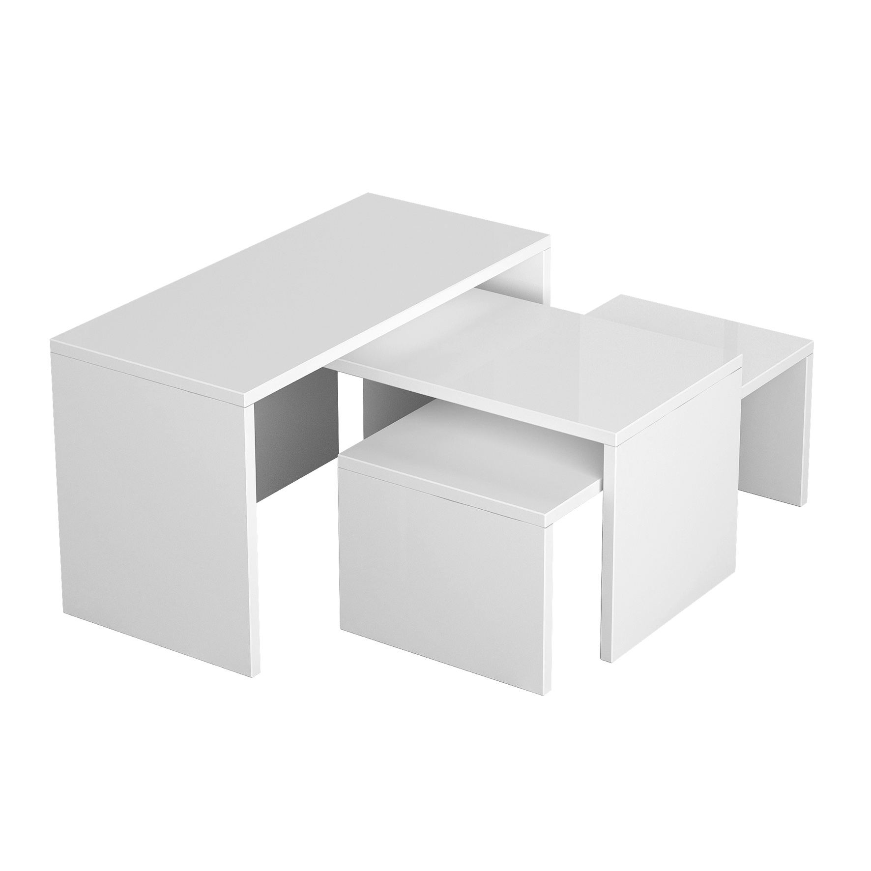 Juego de 3 mesas de centro color Blanco. 39x65x30, 32x65x30 y 24x65x30 cm (Alto x Ancho x Fondo)
