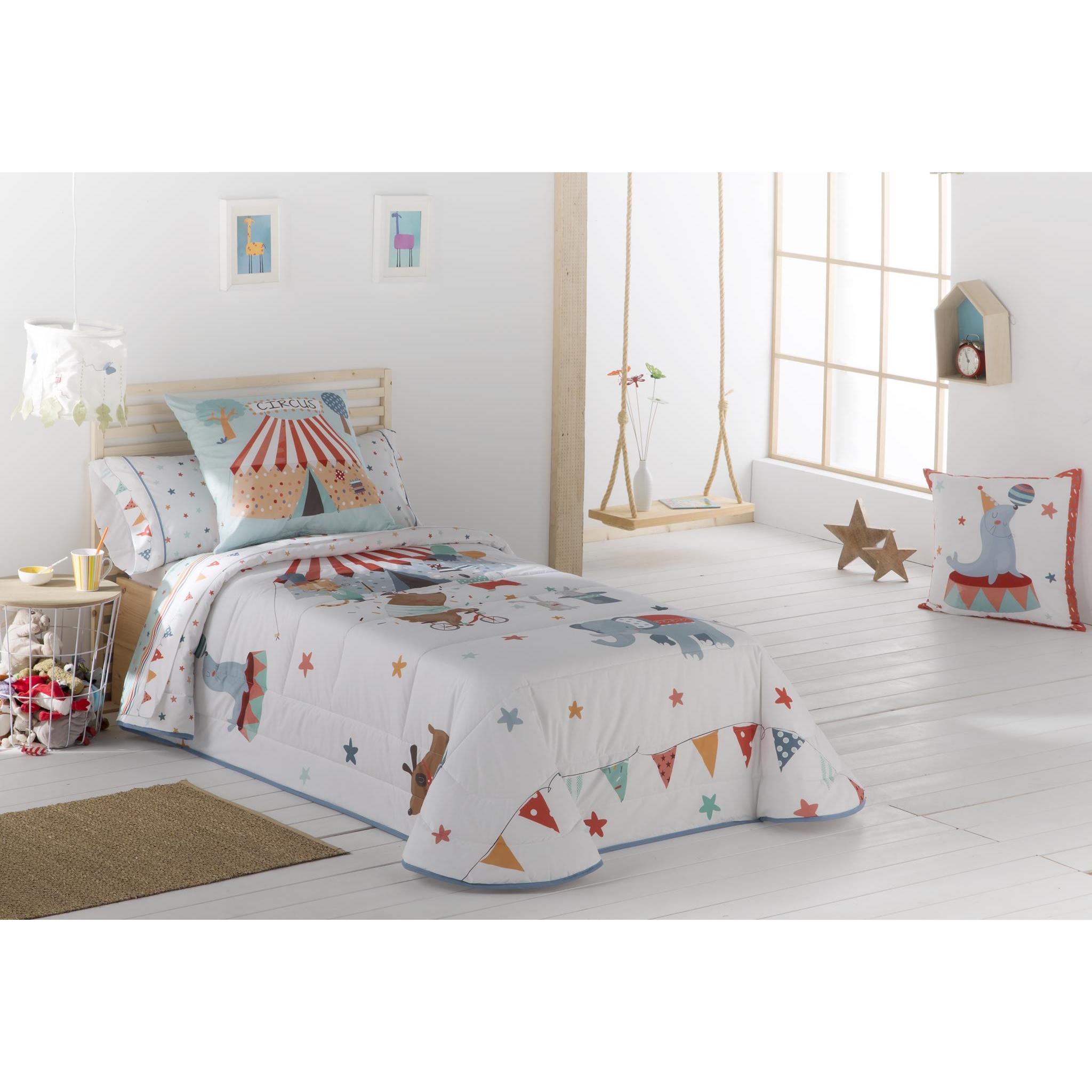 JVR - Colcha Bouti modelo CIRCUS - Tejido 100% Algodón Percal 200 hilos - Estampado digital - Cama 80/90/105