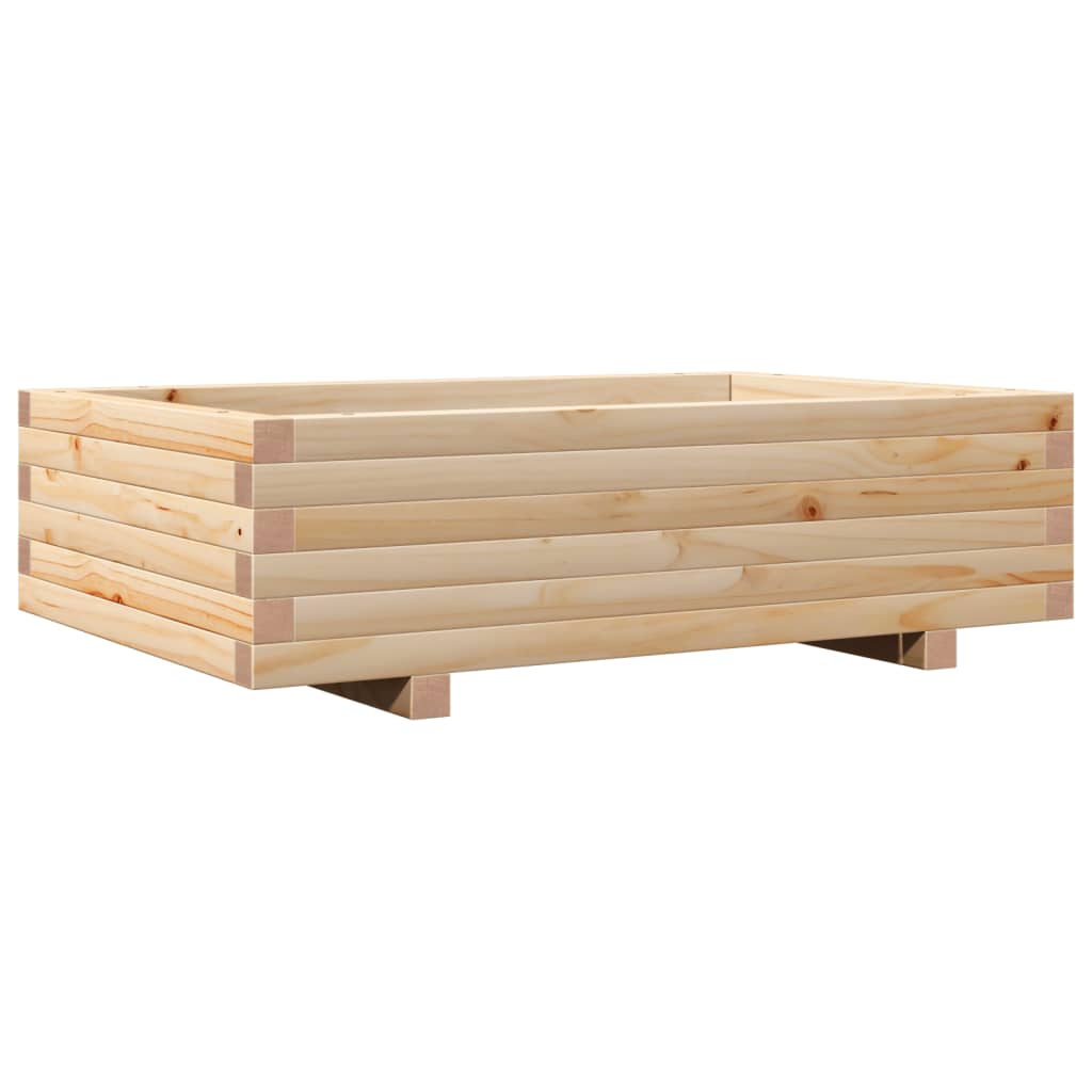 vidaXL Jardinera de madera maciza de pino 90x60x26,5 cm Color Pino natural,  Blanco,  Marrón cera y mas