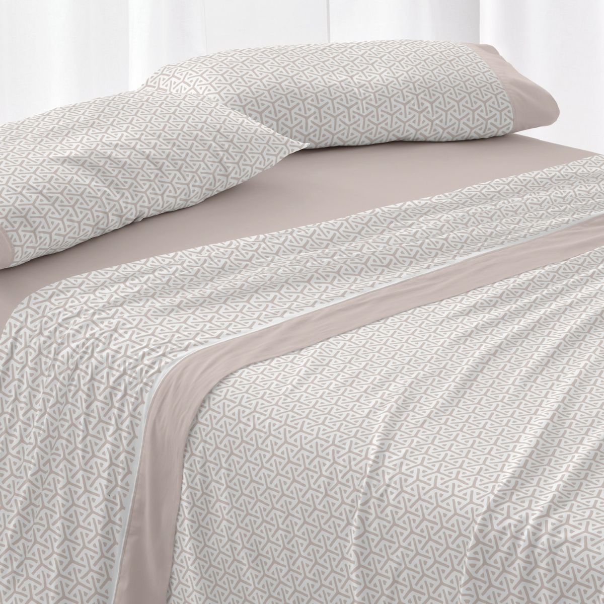 Juego de Sábanas 100% Algodón Burrito Blanco con Diseño Geométrico para Cama de 90 hasta 180 cm