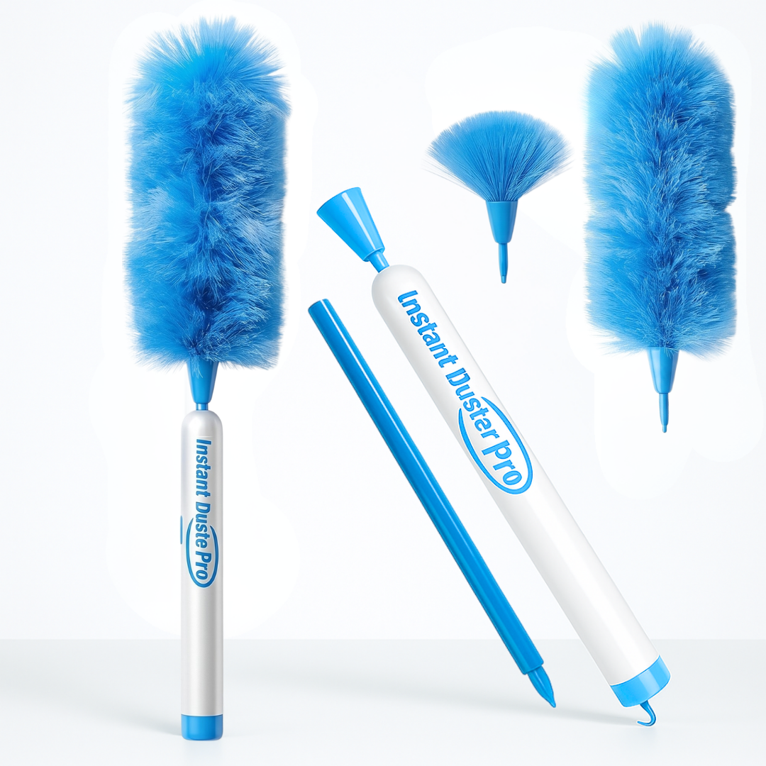 Plumero eléctrico Instant Duster Pro con Palo extensible, Sin cables, Rotación 360º, 2 Plumeros de Microfibra