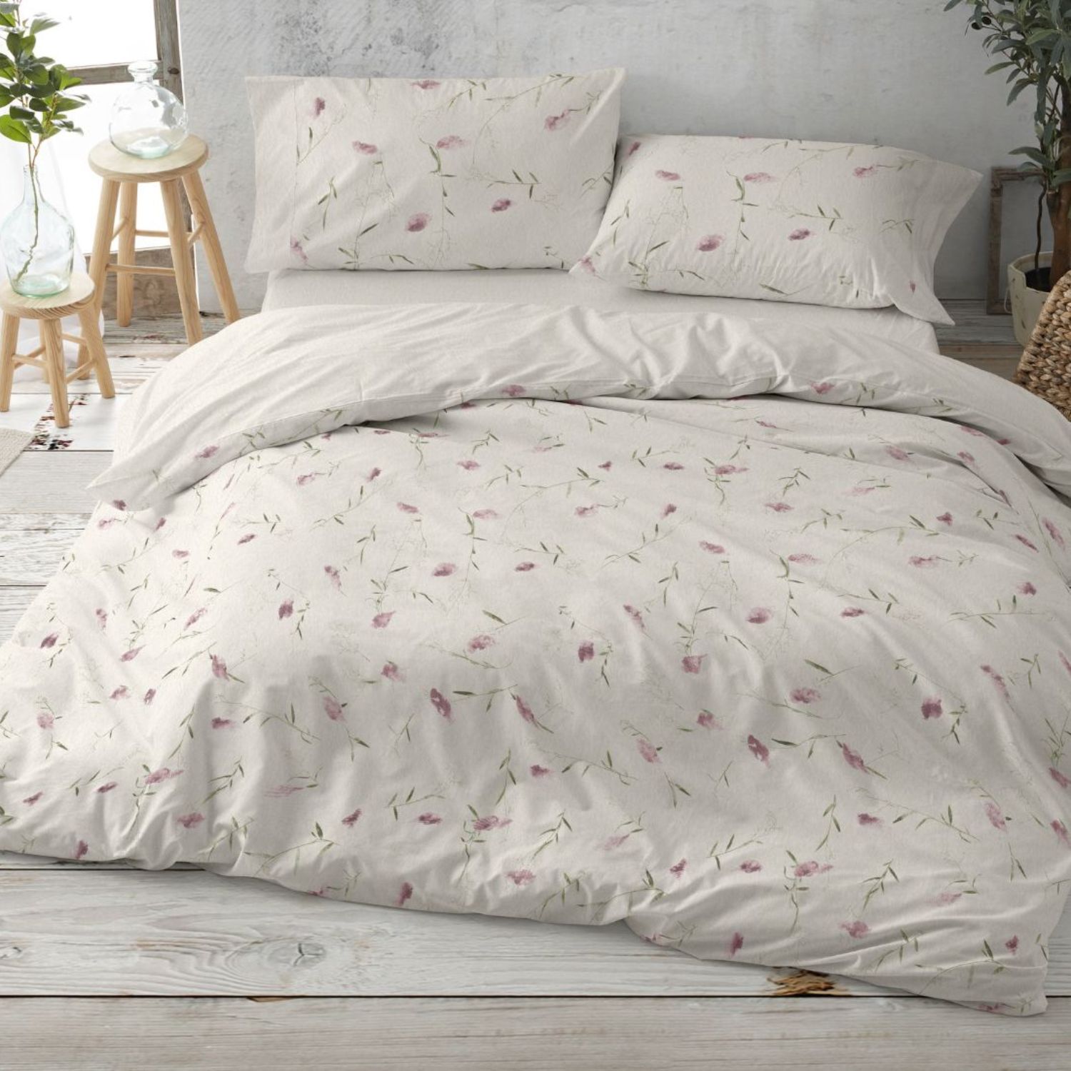 Funda Nórdica BURRITO BLANCO 50% Algodón Diseño Botánico Rosa Palo - Tacto Suave, Fácil Planchado, Alta Durabilidad - Cama 90-200cm