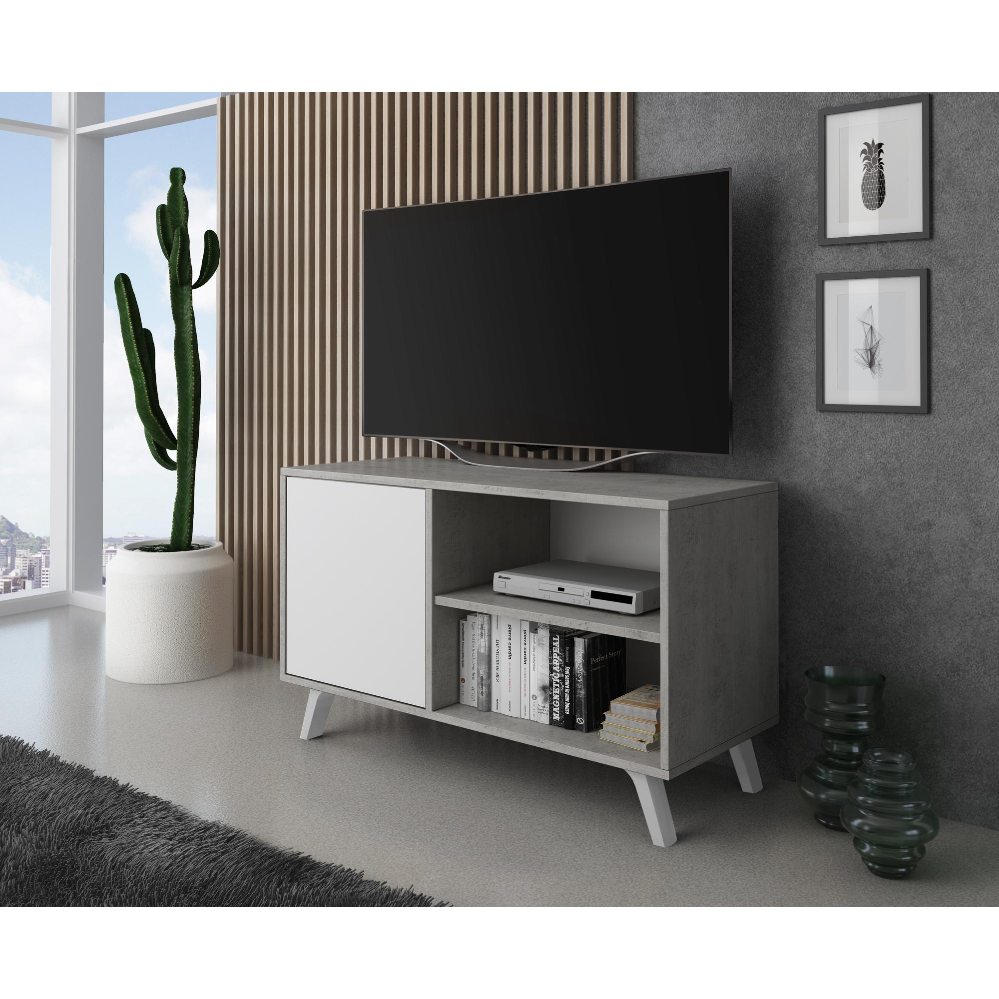 Skraut Home, Mueble TV 100 con puerta izquierda, salón comedor, Modelo WIND, bi-color, medidas 95x40x57cm de altura.