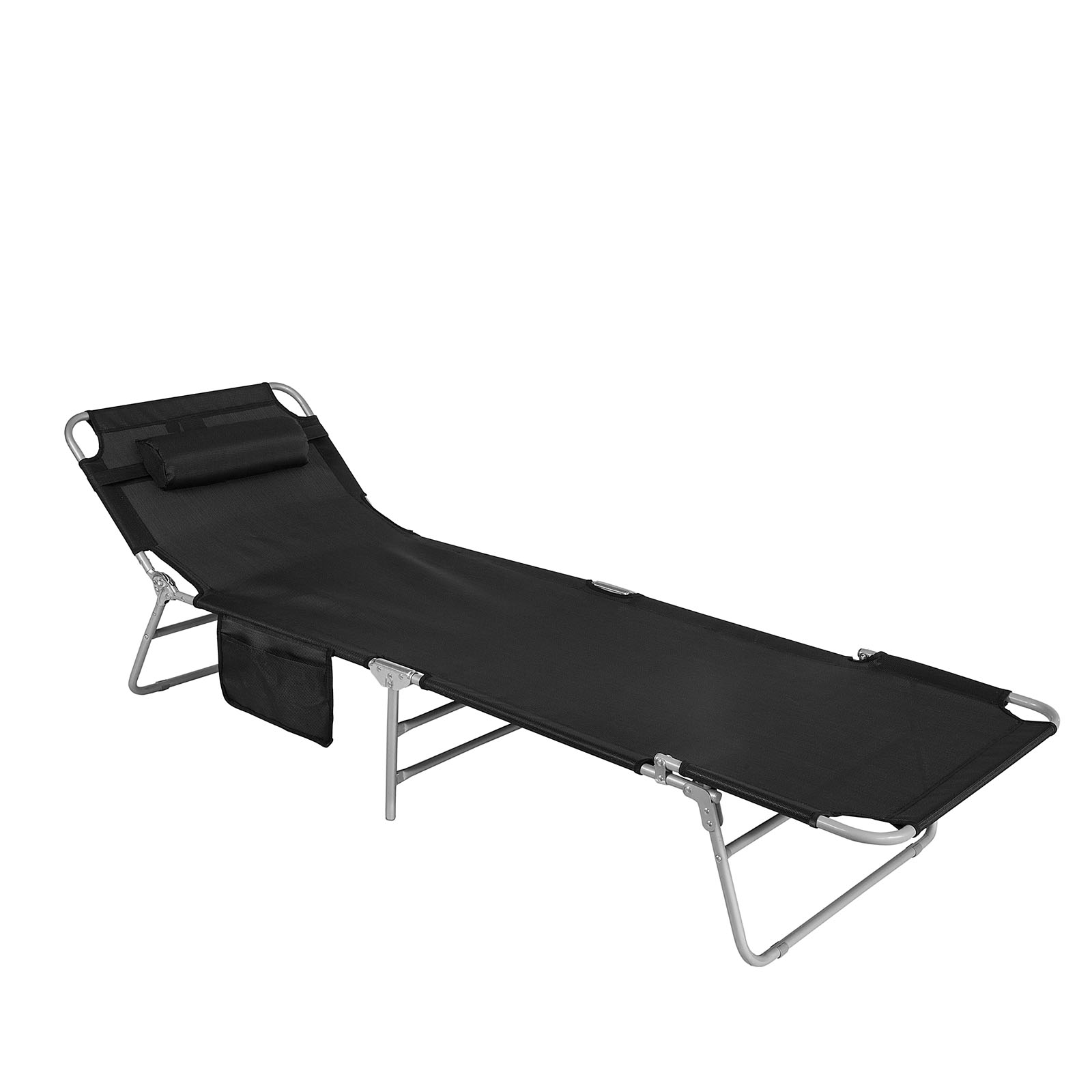 SoBuy OGS35-SCH,Tumbona inclinable de Acero Color Negro Plegable con Almohada Playa Piscina Jardín Mecedora,ES (1)