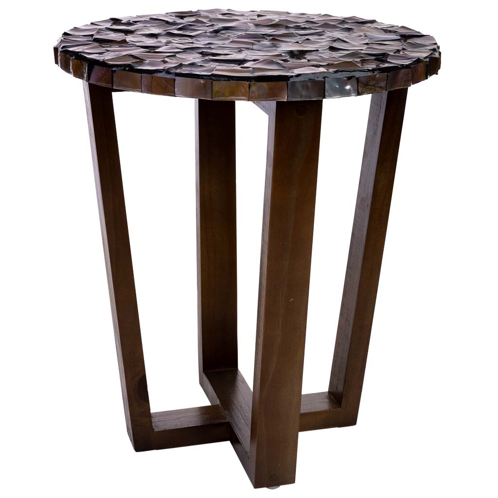 Wonderlust Deco - Mesa auxiliar de madera y madreperla marrón d36x40h cm Marrón D36x40h cm