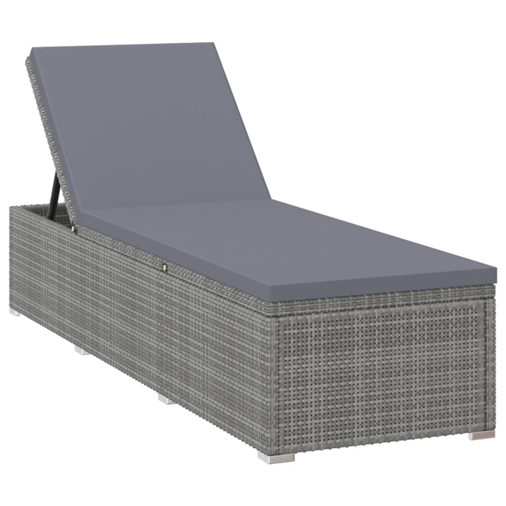 Vidaxl Tumbona con Cojín de Ratán Sintético 195 X 60 X 31 Cm Gris