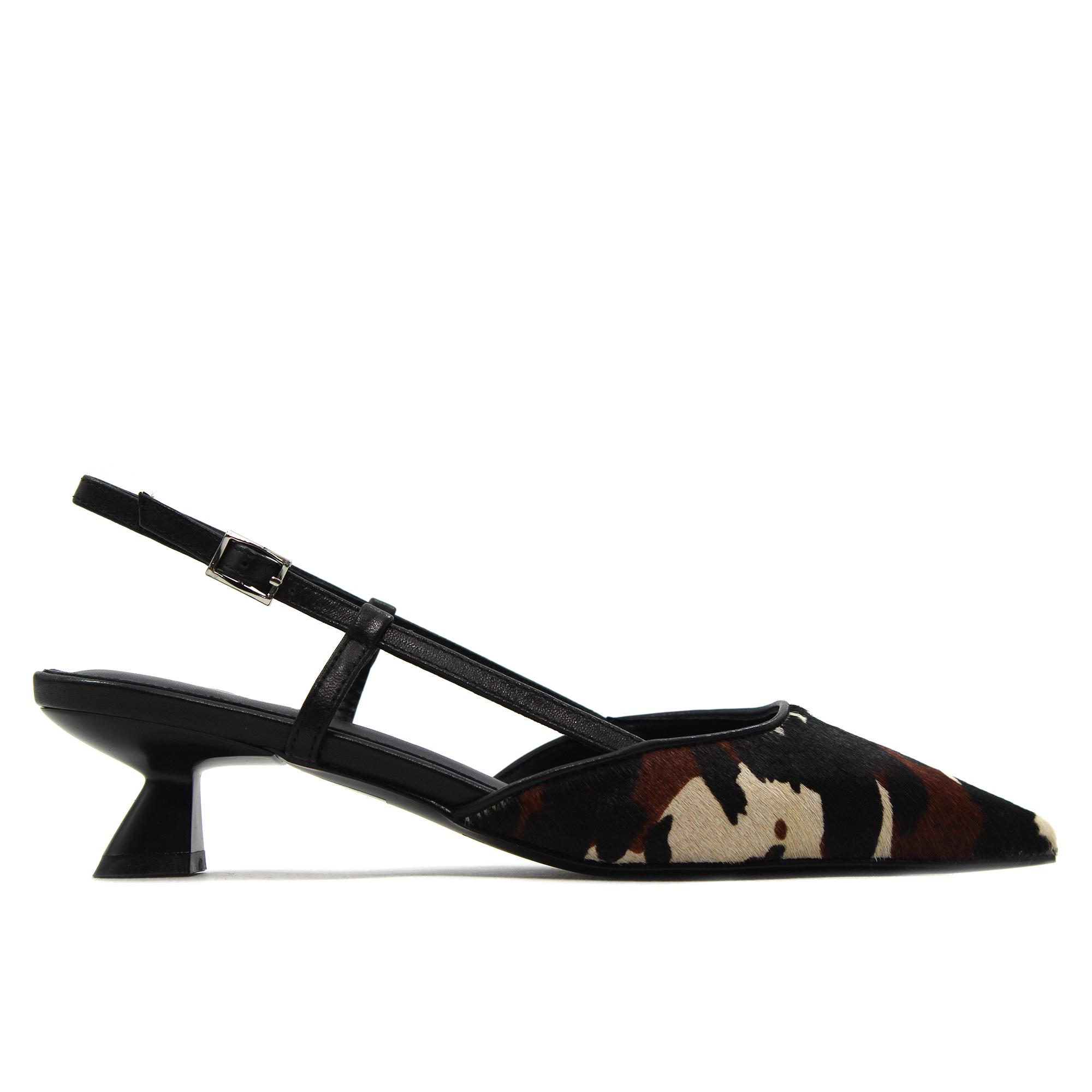 Lodi A-NALON-P Zapato de salón destalonado,tacón kitten,de piel y tela,elegante,animal print,pulsera con hebilla para señora