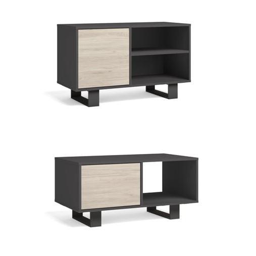 Skraut Home, Conjunto de Salón, Modelo Wind, Mueble de Televisión 95x40x57cm, Mesa de centro con doble puerta 92x50x45cm, Varios colores disponibles