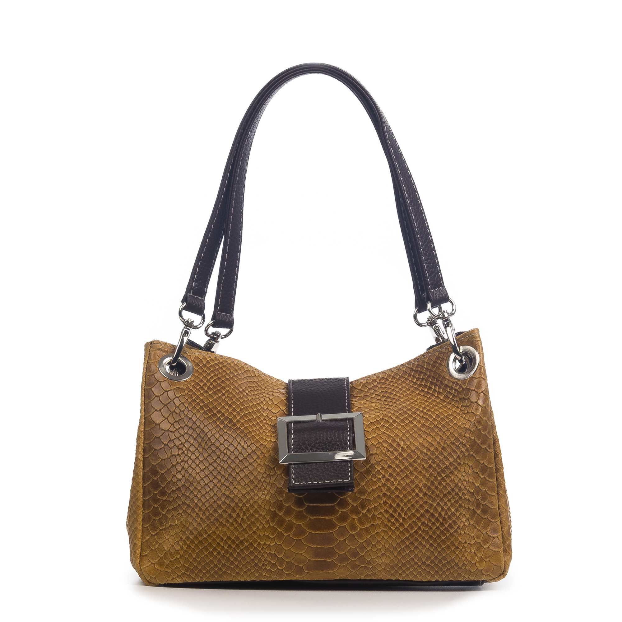 Firenze Artegiani. Anzio Bolso de hombro Mujer.Piel auténtica Gamuza Grabado Serpiente . Made in Italy. Vera Pelle Italiana.