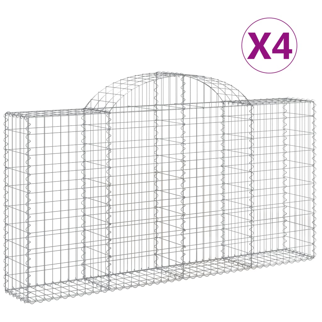 Vidaxl Cestas de Gaviones 4 Uds Forma de Arco Hierro 200 X 30 X 40/60 Cm