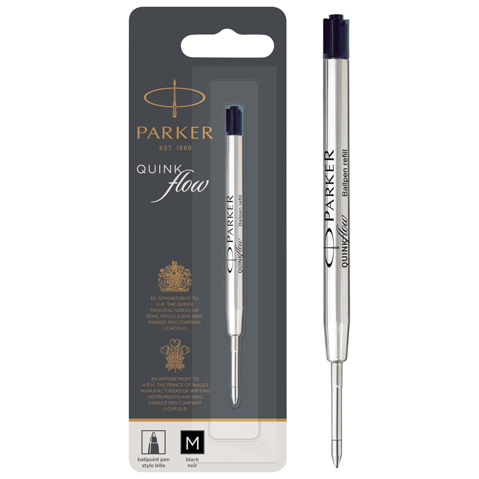 Parker Recambio de Tinta para Bolígrafos Punta Mediana Tinta Negra (Blíster de 1 Ud)